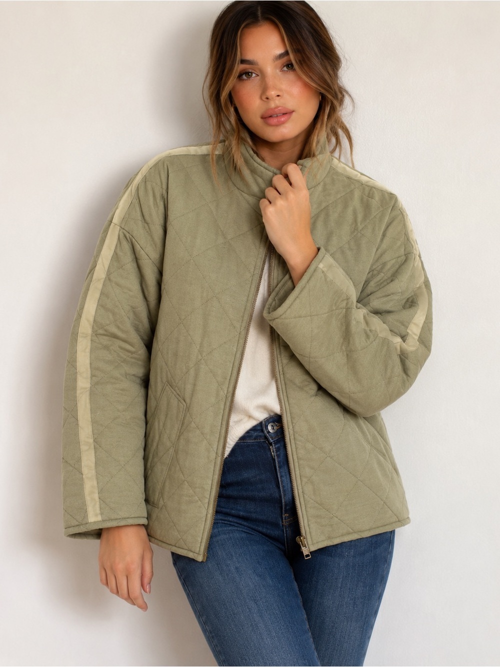 Bagatelle Collection Quilted French Terry Jacket Sage XL